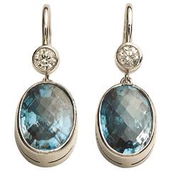 Blue Zircon Diamond Gold Drop Earrings 8
