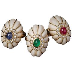 Veschetti Ruby Emerald Sapphire Diamond Fossil Ivory Rings