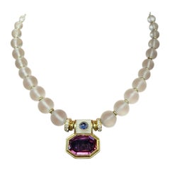 BVLGARI 18k Yellow Gold, Rock Crystal, Diamond, Sapphire & Tourmaline Necklace