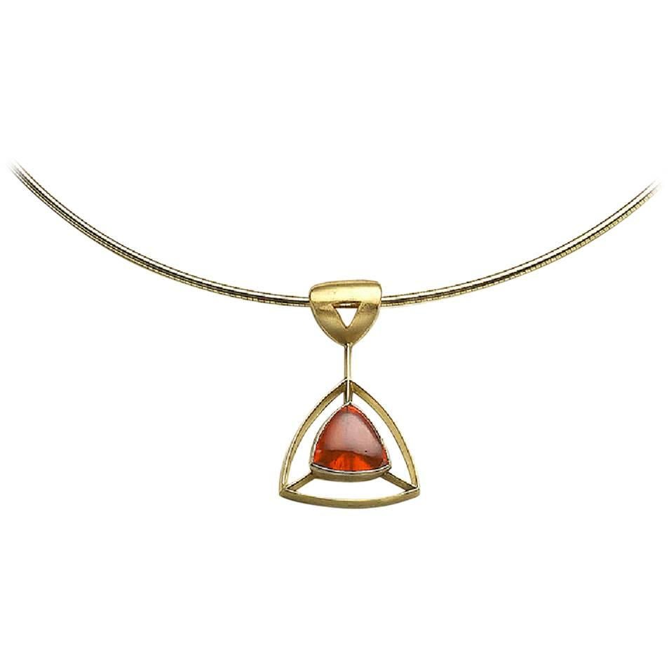 Fire Opal Trillion Pendant Necklace