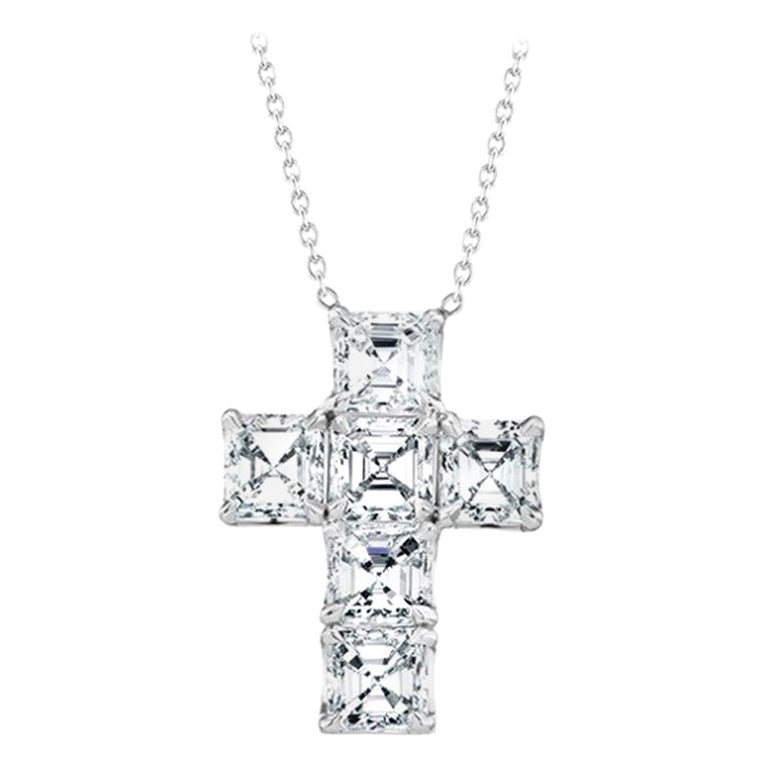 4.40 Carat Asscher Cut Diamond Cross For Sale