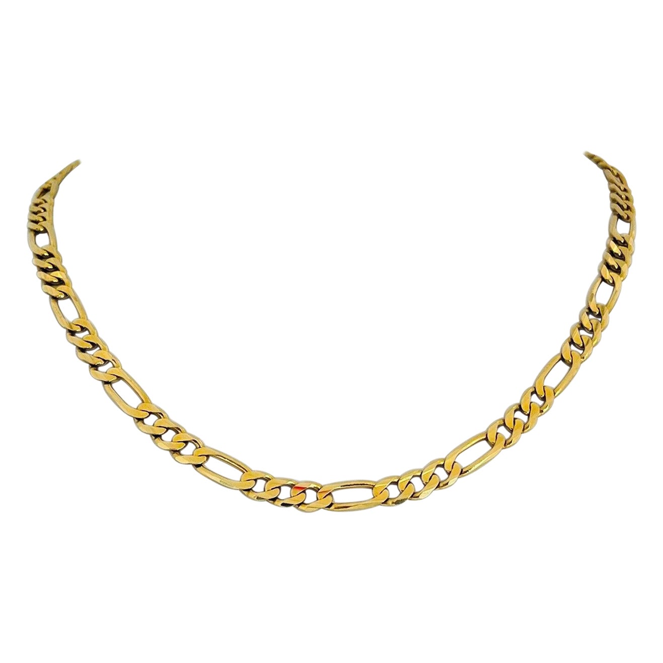 14 Karat Yellow Gold Solid Heavy Figaro Link Chain Necklace, Italy