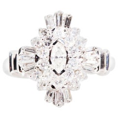 Vintage Marquise Baguette Brillant Diamant Vintage Cluster Ring 14 Karat Weißgold