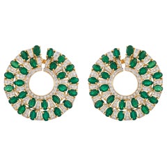 22.53 Carat Zambian Emerald and Diamond 18kt Yellow Gold Wraparound Earrings