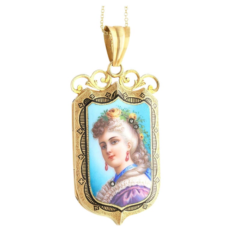 Antique Diamond Enamel and 18k Yellow Gold Pendant / Locket, Circa 1865 ...