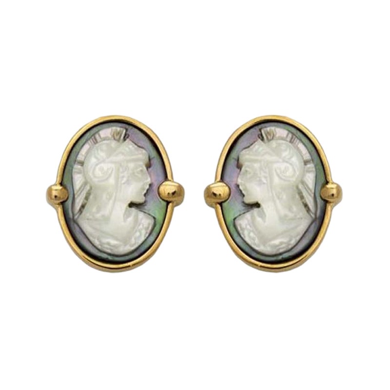 Annellino Italian Fine Jewellery Hand Carved Roman Soldier Cameo Gold Cufflinks