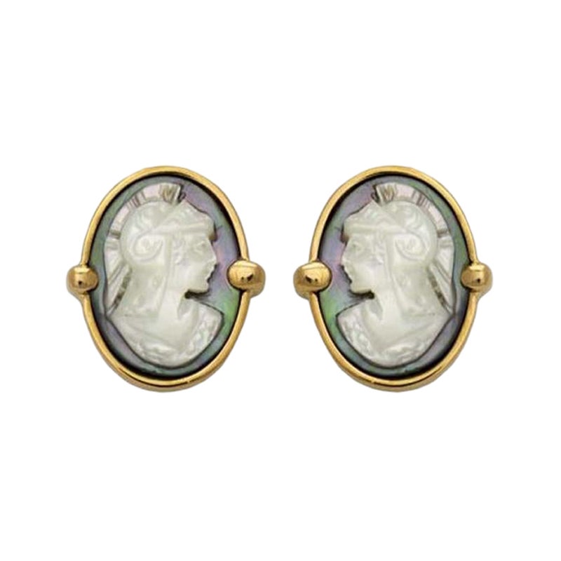 Annellino Italian Fine Jewellery Hand Carved Roman Soldier Cameo Gold Cufflinks 