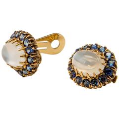 Vintage Moonstone Sapphire Gold Earrings
