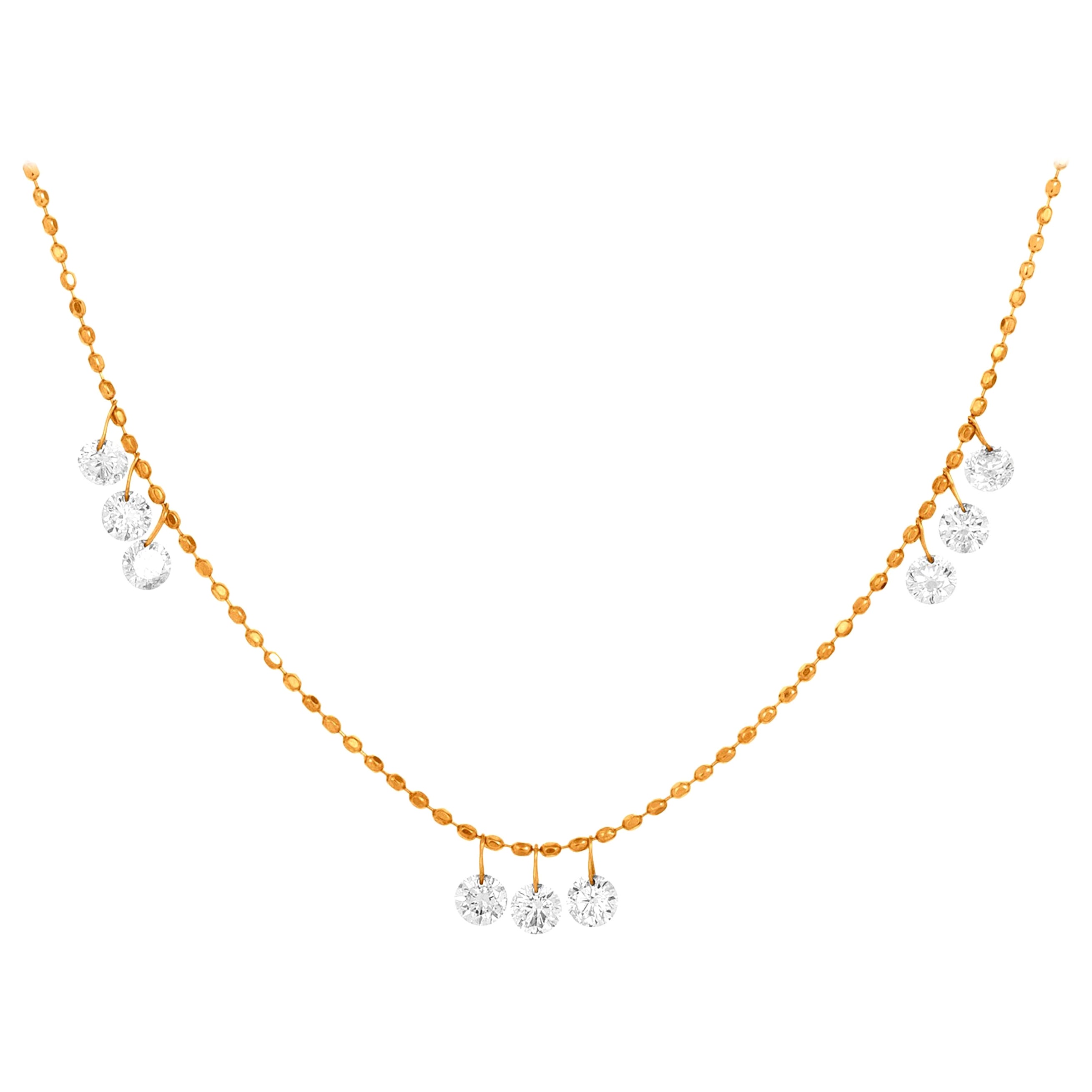 Luxle 0.5 Cts. Drill Diamond Frontal Necklace in 18 Karat Yellow Gold For Sale