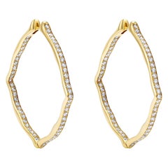 18 Karat Yellow Gold and White Diamonds Large Hoop Earrings