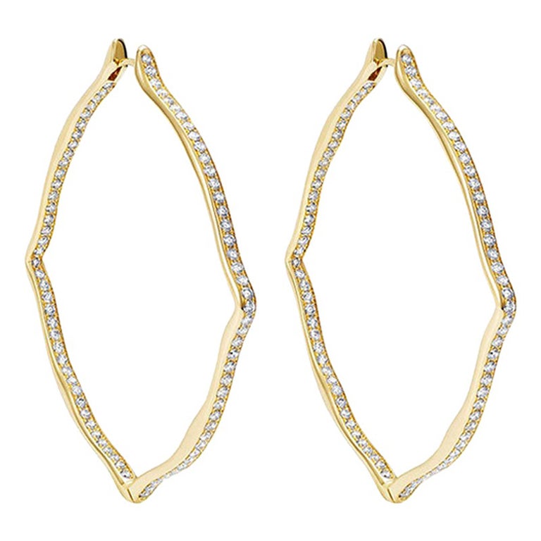18 Karat Yellow Gold and White Diamonds Jumbo Hoop Earrings