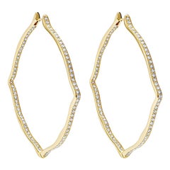 18 Karat Yellow Gold and White Diamonds Jumbo Hoop Earrings