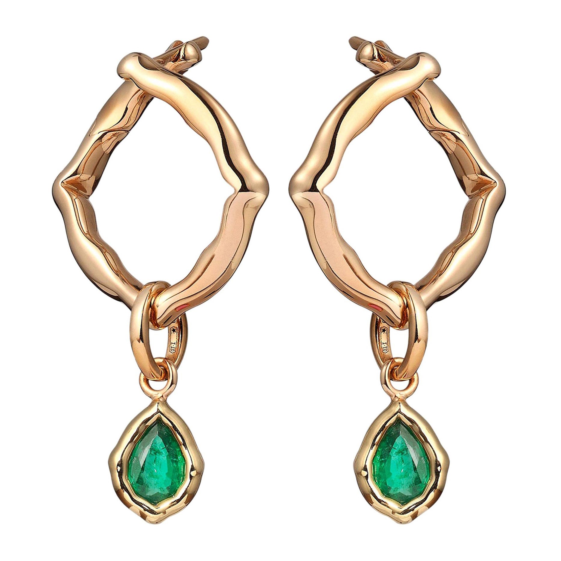 18 Karat Yellow Gold and Emeralds Hoop Earrings