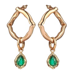 18 Karat Yellow Gold and Emeralds Hoop Earrings