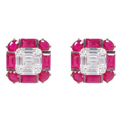 18 Karat Gold 4.81 Carat Diamond and Ruby "Invisible-Set" Stud Earrings