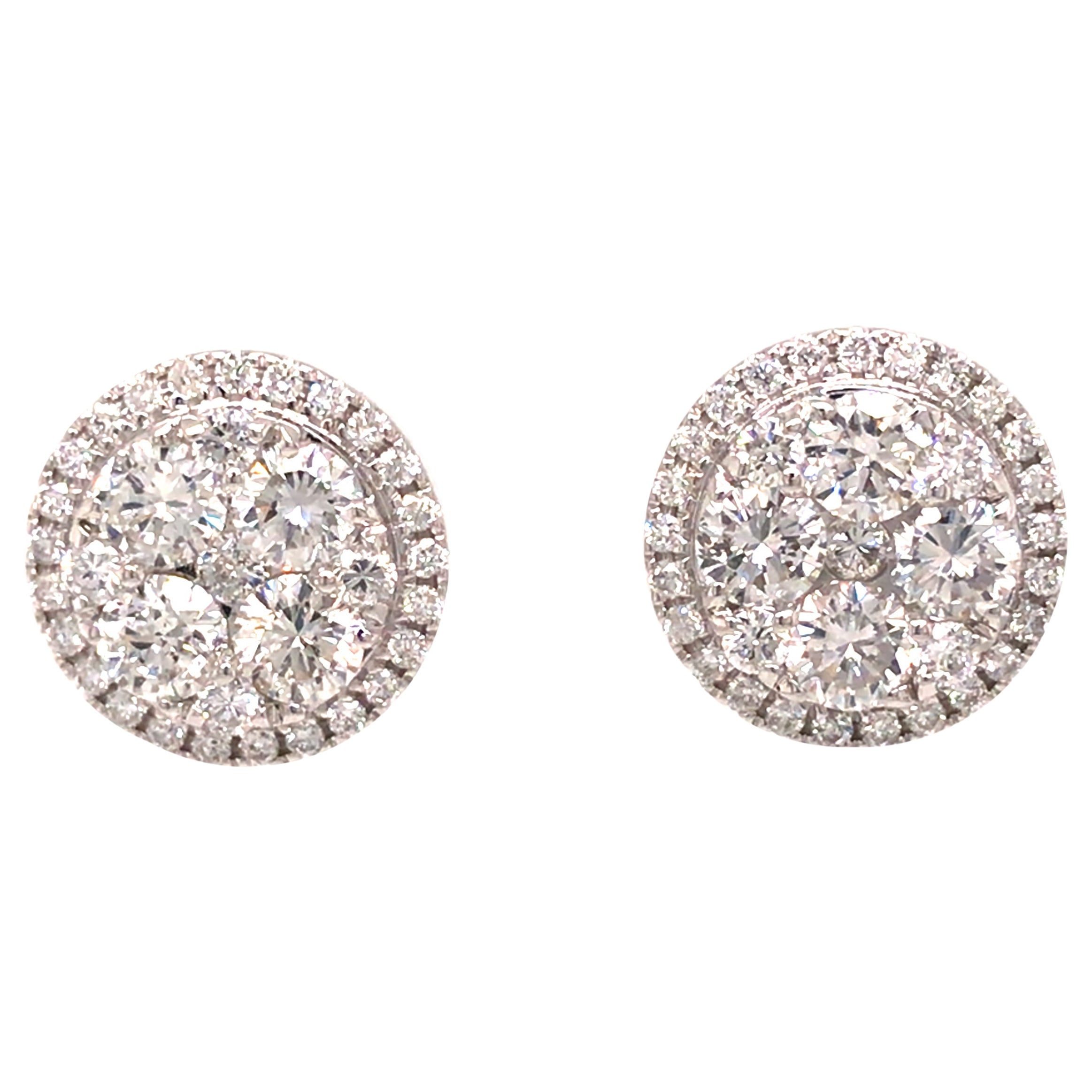 18K Diamond Cluster Studs White Gold