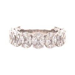 18K Marquise and Princess Cut Diamond Oval Cluster Eternity Band White Gold