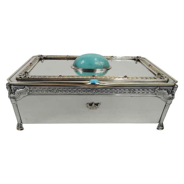 French .950 Silver, Enamel, and Glass Traveling Vanity Case