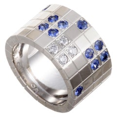 Cartier Lanieres 18 Karat White Gold Diamond and Sapphire Wide Band Ring