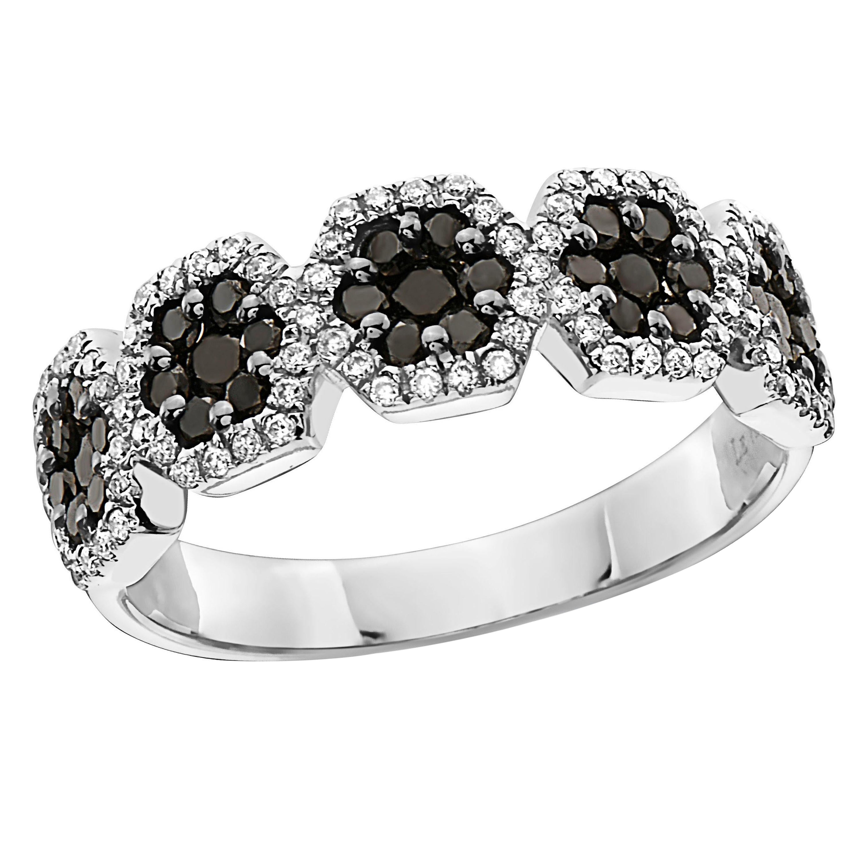LeVian Ring 3/4 Cts Black and White I S12 Natural Diamonds Set in 14K White Gold