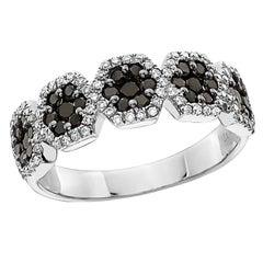 LeVian Ring 3/4 Cts Black and White I S12 Natural Diamonds Set in 14K White Gold
