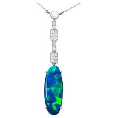 Antique 3.93ct Black Opal and Diamond Platinum Pendant, Circa 1930