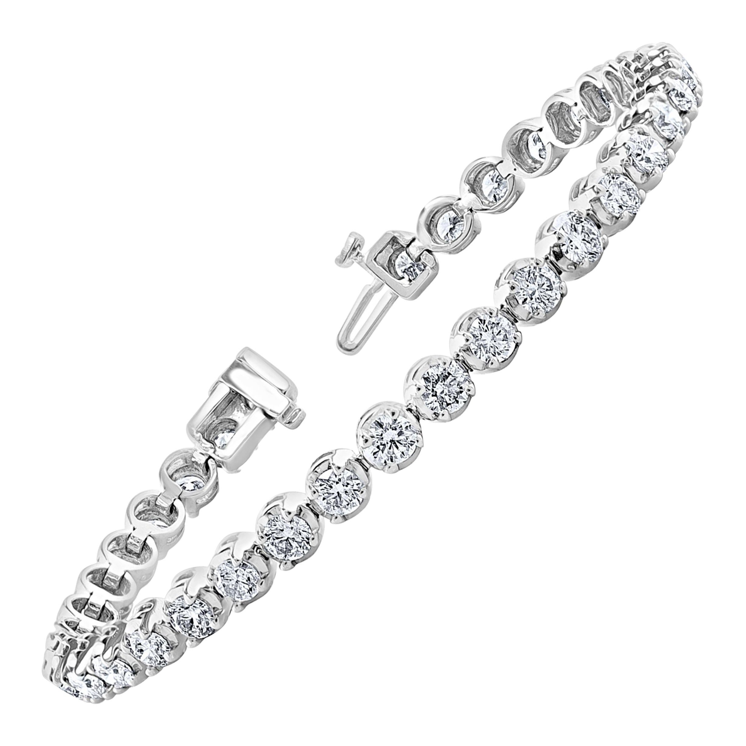 Bracelet tennis en diamants ronds de 5,40 carats en vente