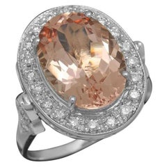 6.30 Carats Natural Morganite and Diamond 14K Solid White Gold Ring