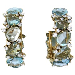 Pomellato Lulu Blue Topaz Diamond Gold Hoop Earrings 