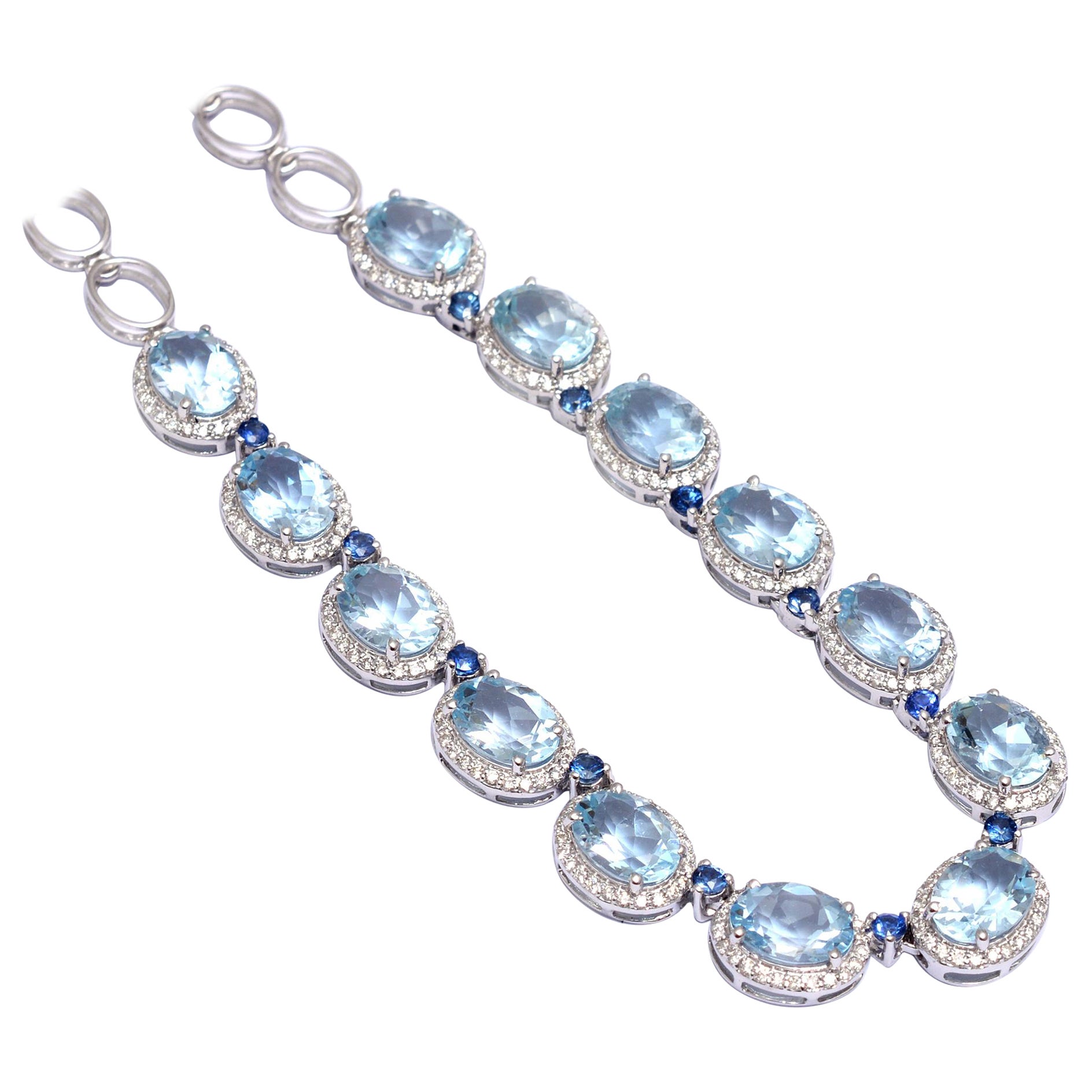  Aquamarin-Halskette mit blauem Saphir und Diamanten aus 14 Karat Gold