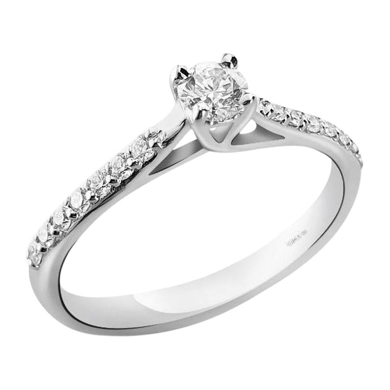 Contemporary 0.30 Carat Half Pave 18Kt White Gold Diamond Solitaire