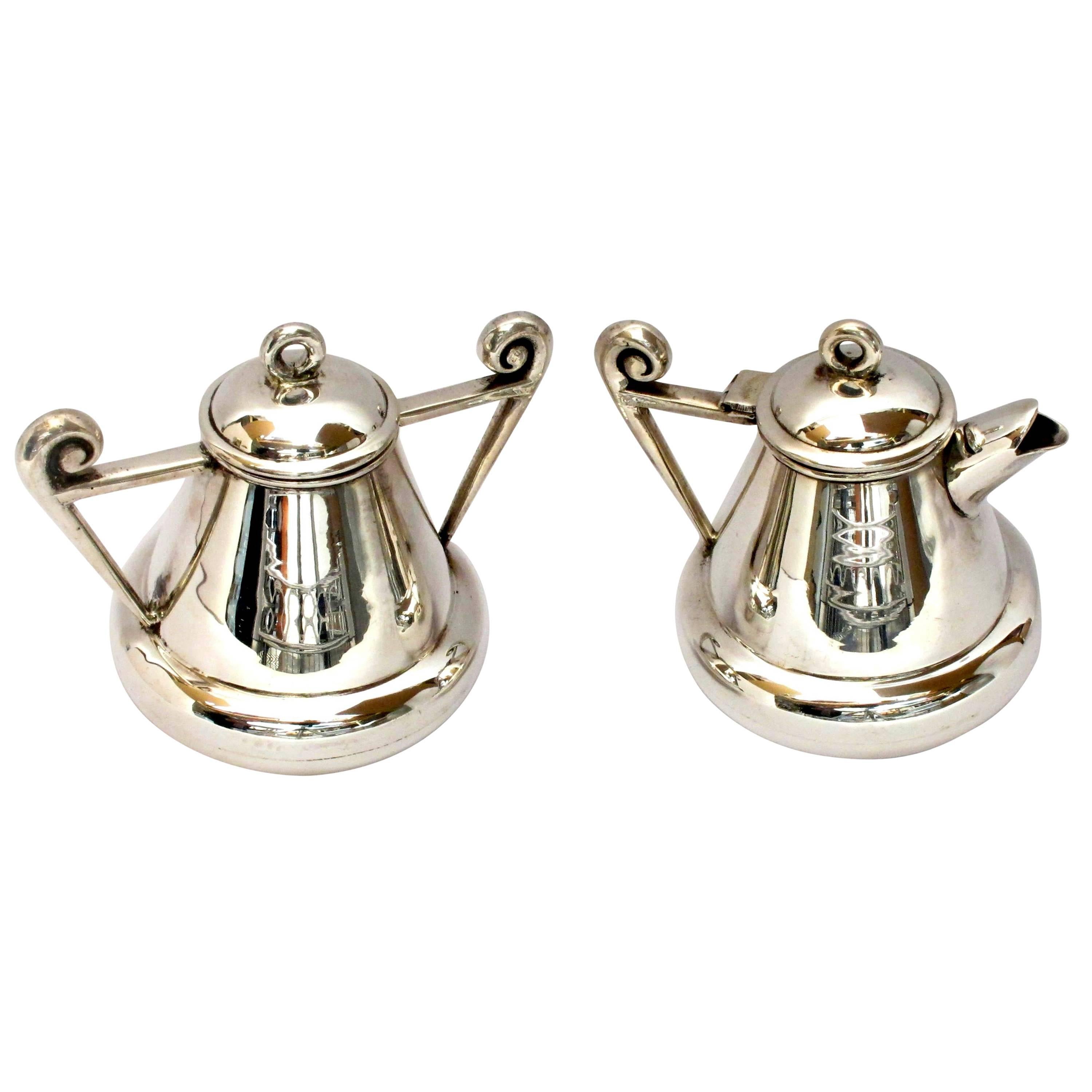 1950s Hector Aguilar Silver Creamer and Sugar For Sale