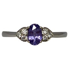 Vivid Purple Oval Cut Natural Sapphire and Diamond White Gold Ring