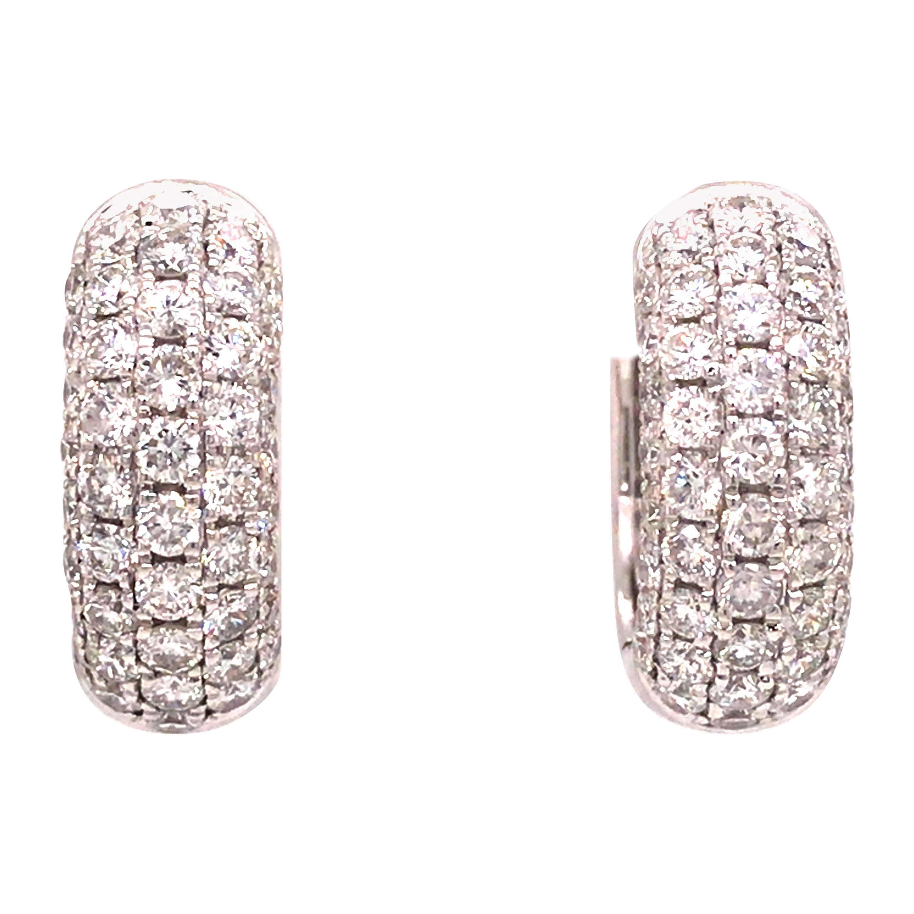 18K Diamond Pave Huggie Earrings White Gold For Sale