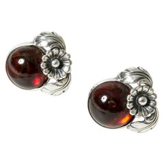 Pair of Silver and Amber Earrings from Niels Erik From, Denmark, 1950s