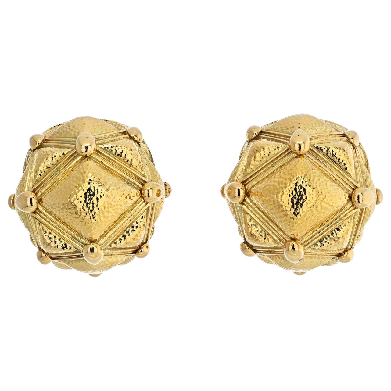 David Webb 18K Yellow Gold Geodesic Earrings For Sale
