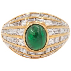Vintage 1.75 Carat Emerald & Baguette Cut Diamond Dome Ring