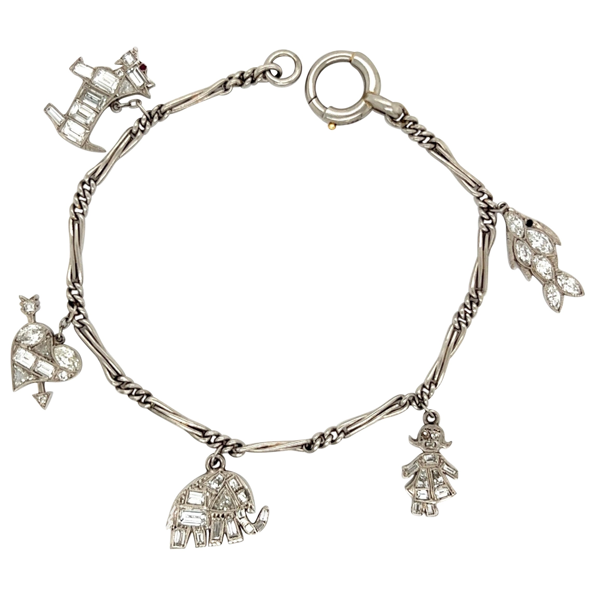Diamond Platinum Charm Novelty Bracelet at 1stDibs novelty bracelets