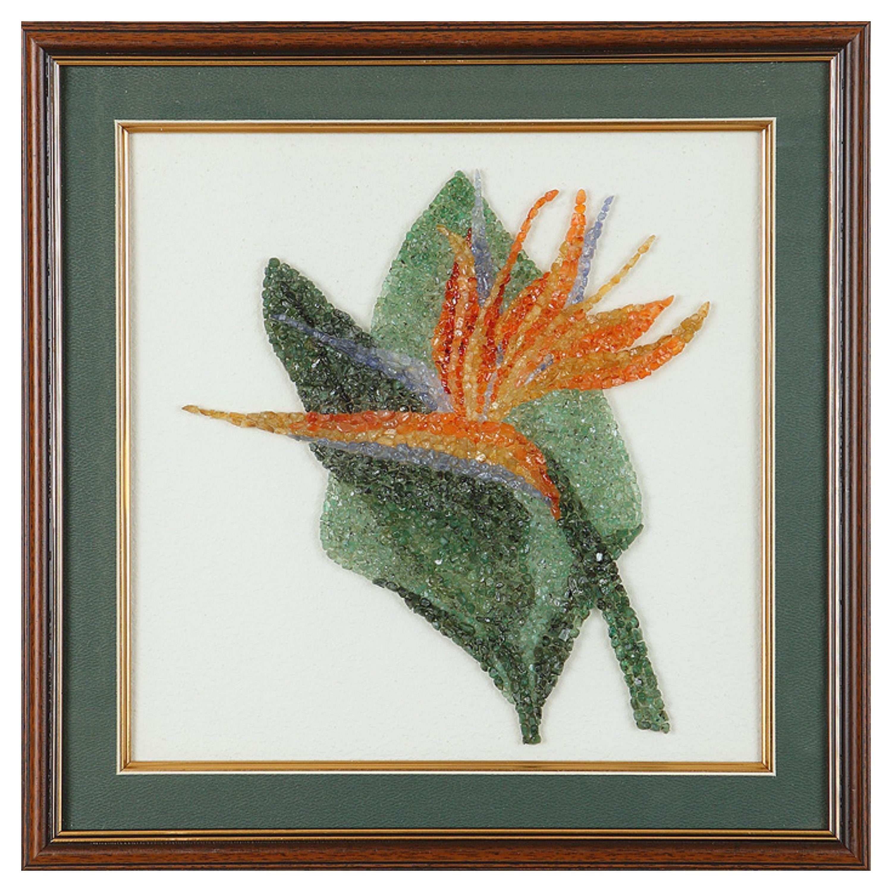 Obra de arte floral con piedras preciosas