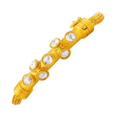 Handwoven 24K Gold Chain Bracelet Adorned with Rose Cut Diamonds