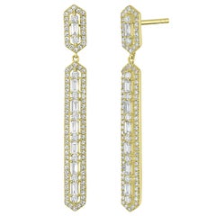 Luxle Orecchini lineari con diamanti naturali da 1,00 Cttw in oro giallo 18k