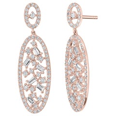 18k Rose Gold with Diamond Oval Drop Earrings