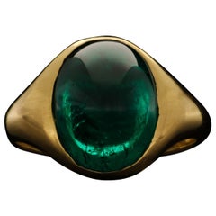 Vintage Beautiful 6.49ct Colombian Emerald Cabochon Ring in 18ct Gold Circa 1958