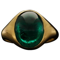 Vintage Schöner 6,49 Karat kolumbianischer Smaragd Cabochon Ring in 18 Karat Gold Circa 1958