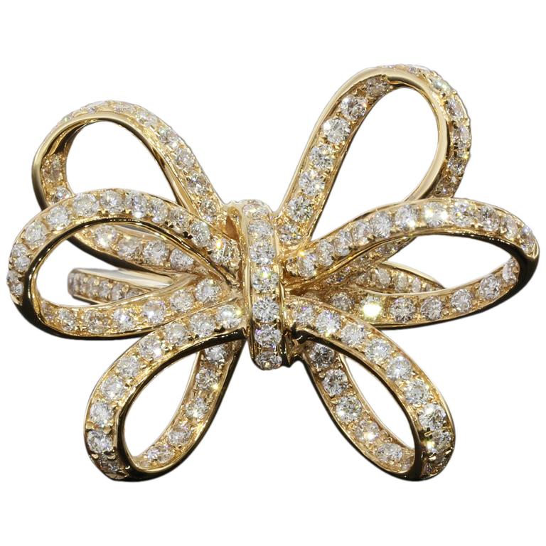 Diamond Gold Bow Ring at 1stDibs