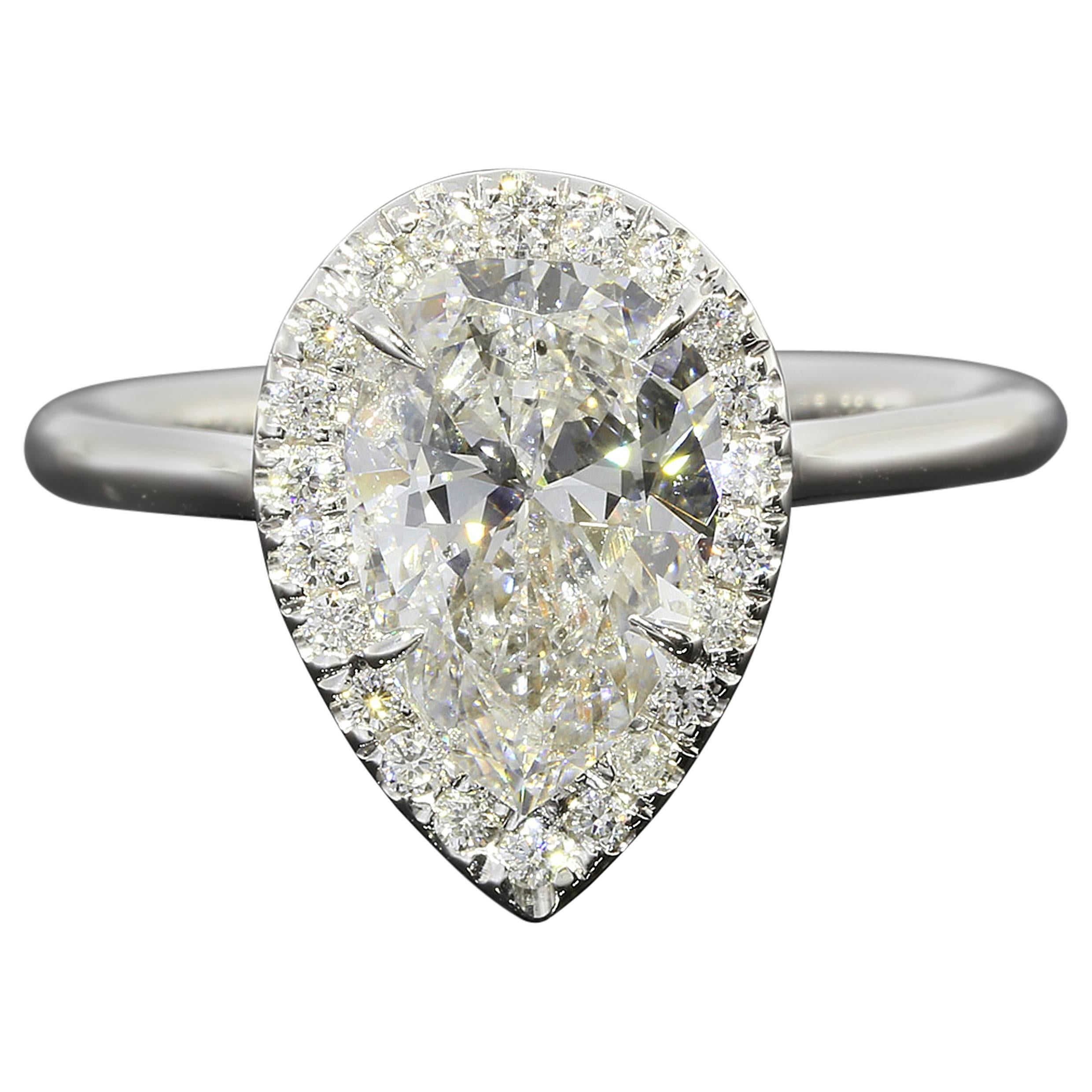 White Gold Certified Pear Brilliant Diamond Halo Engagement Ring For Sale