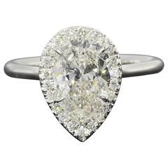 White Gold Certified Pear Brilliant Diamond Halo Engagement Ring