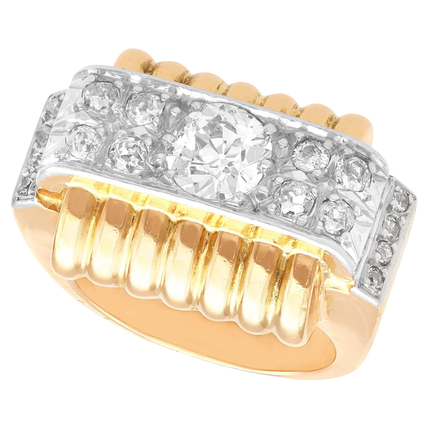 Antiker französischer 1,77 Karat Diamant und Gelbgold Kleidring Art Deco, Art déco