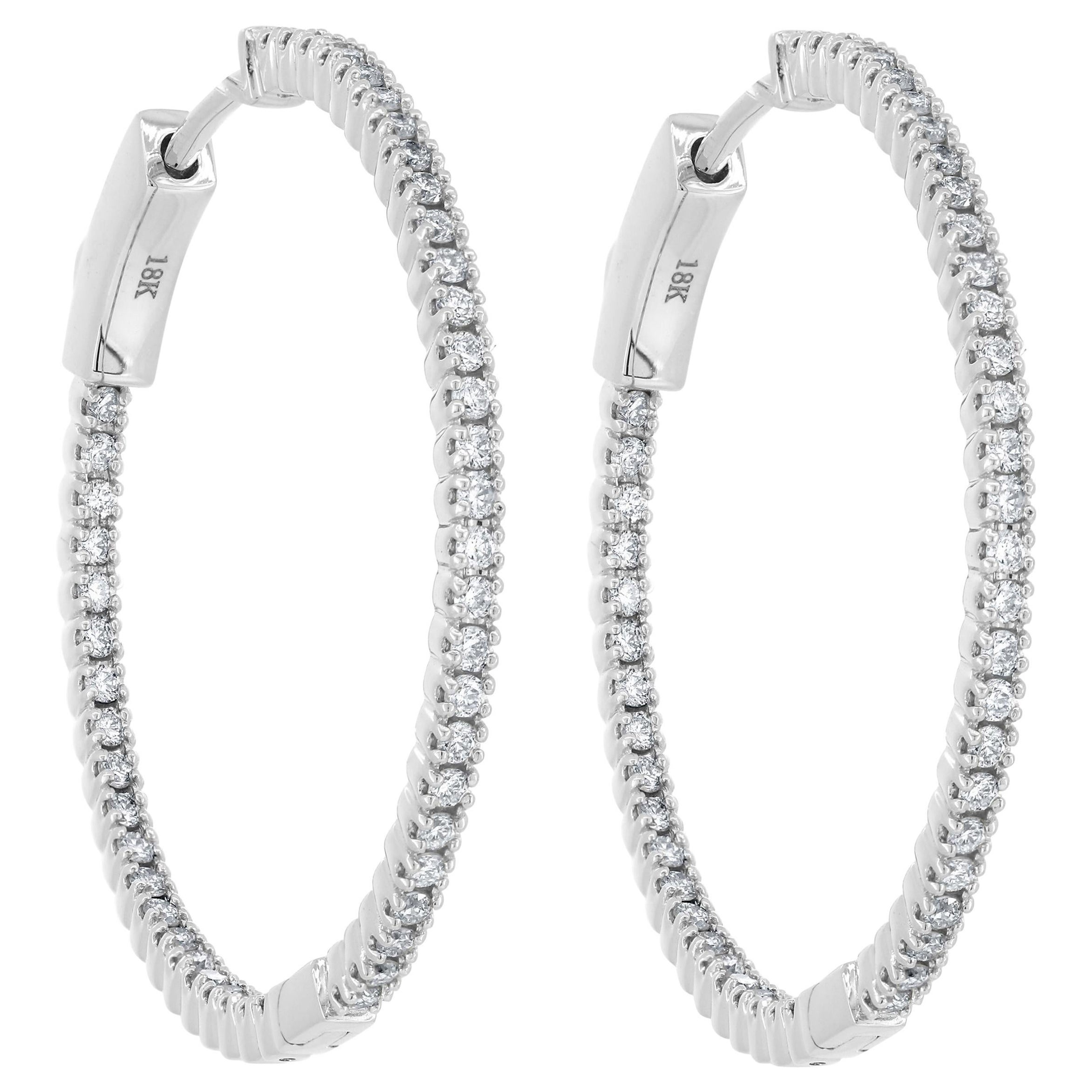 Boucles D'oreilles Cerceau En Or 18K Blanc Avec Diamants Pave 1.10 Ct - Neuf Avec étiquettes - Jisha