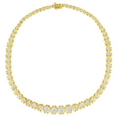 10K Yellow Gold 4.0 Carat Round Diamond Graduating Riviera Statement Necklace